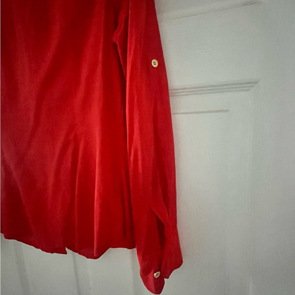 Tory Burch Red Sheer Button-Up Blouse - Picture 6 of 7